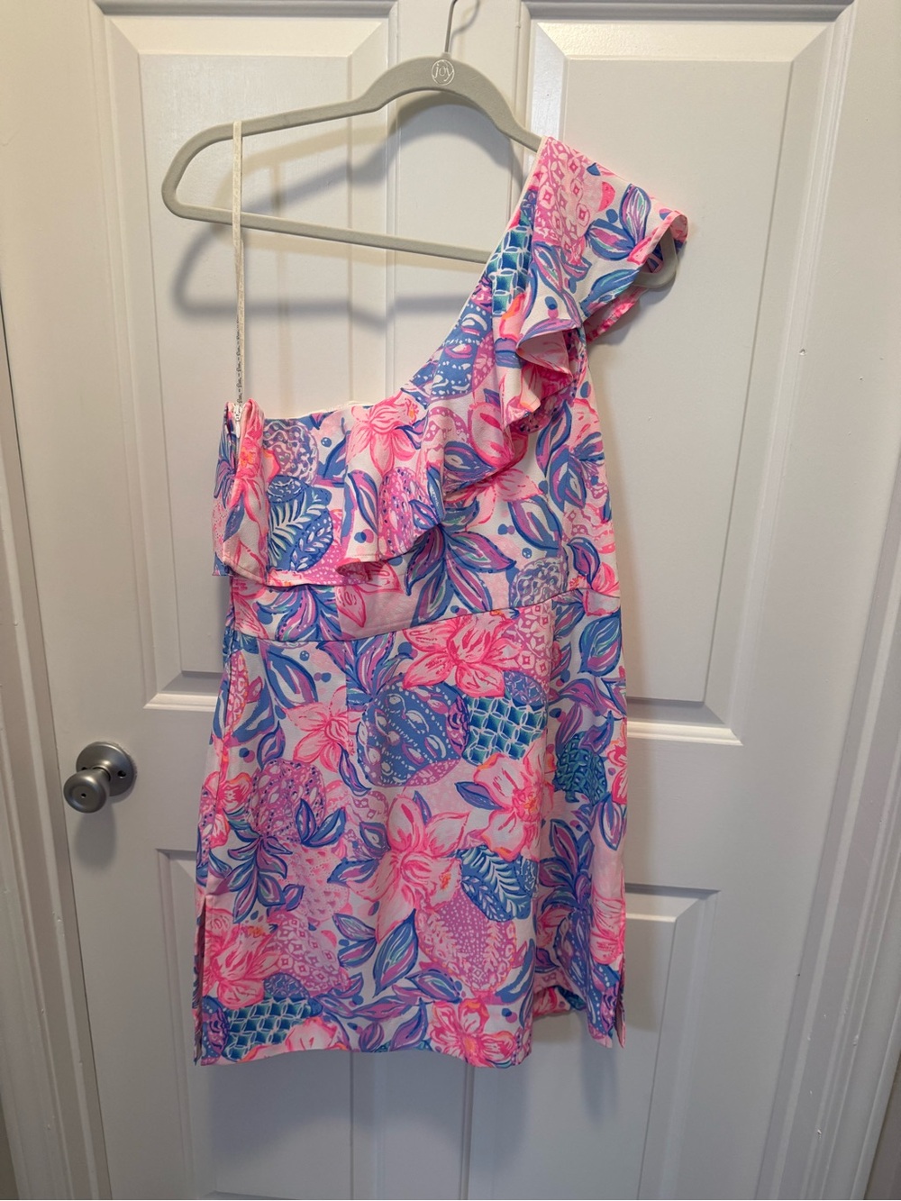 Lilly Pulitzer- One-Shoulder Pink & Blue Floral Ruffle skort/dress
